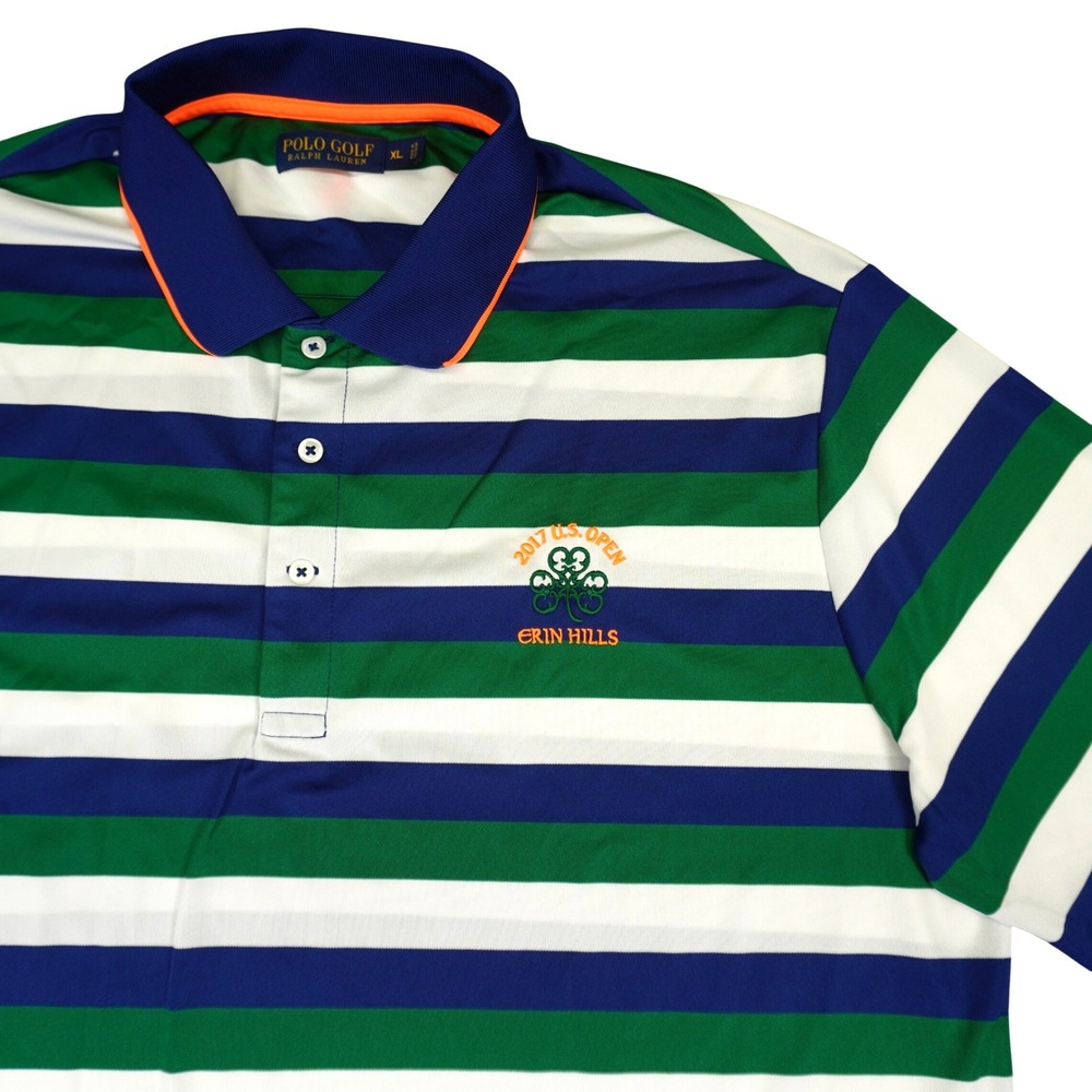 Polo Golf Ralph Lauren Polo Mens XL Blue Green Striped 2017 US Open Erin Hills